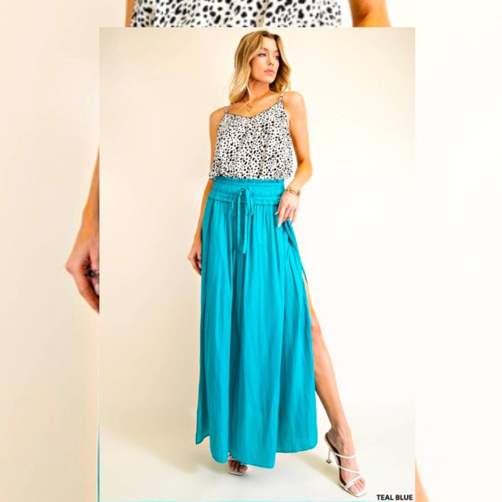 Satin split hem maxi skirt